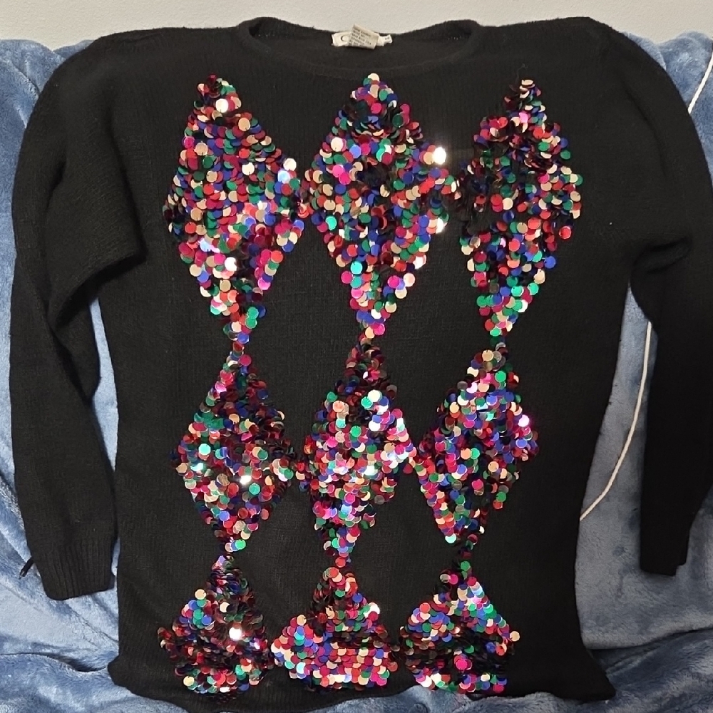 Black Vintage Sequin Sweater